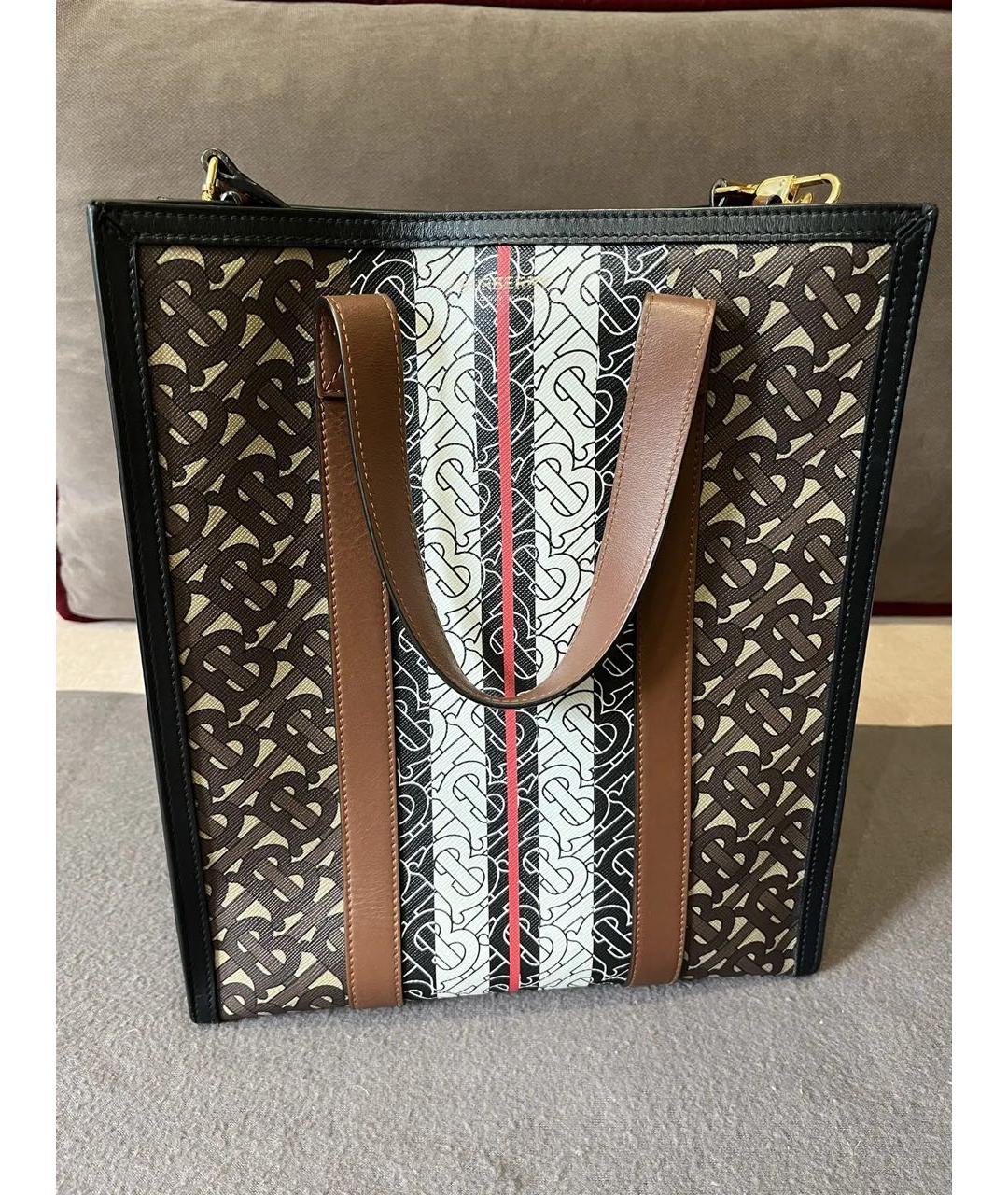 BURBERRY Коричневая сумка с короткими ручками из канвы, фото 2