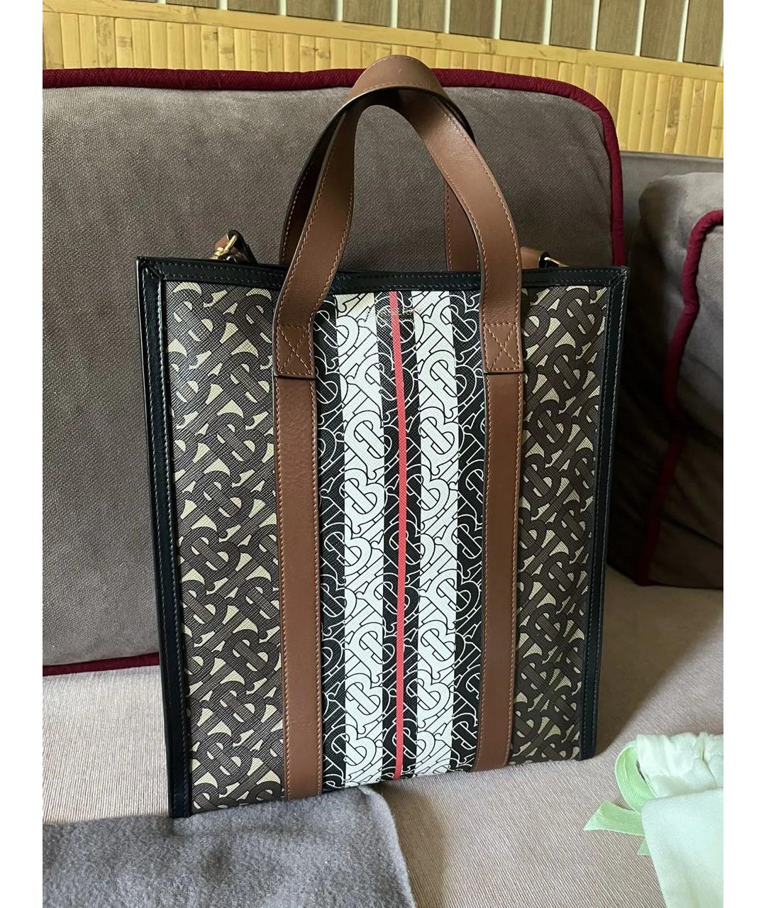 BURBERRY Коричневая сумка с короткими ручками из канвы, фото 5