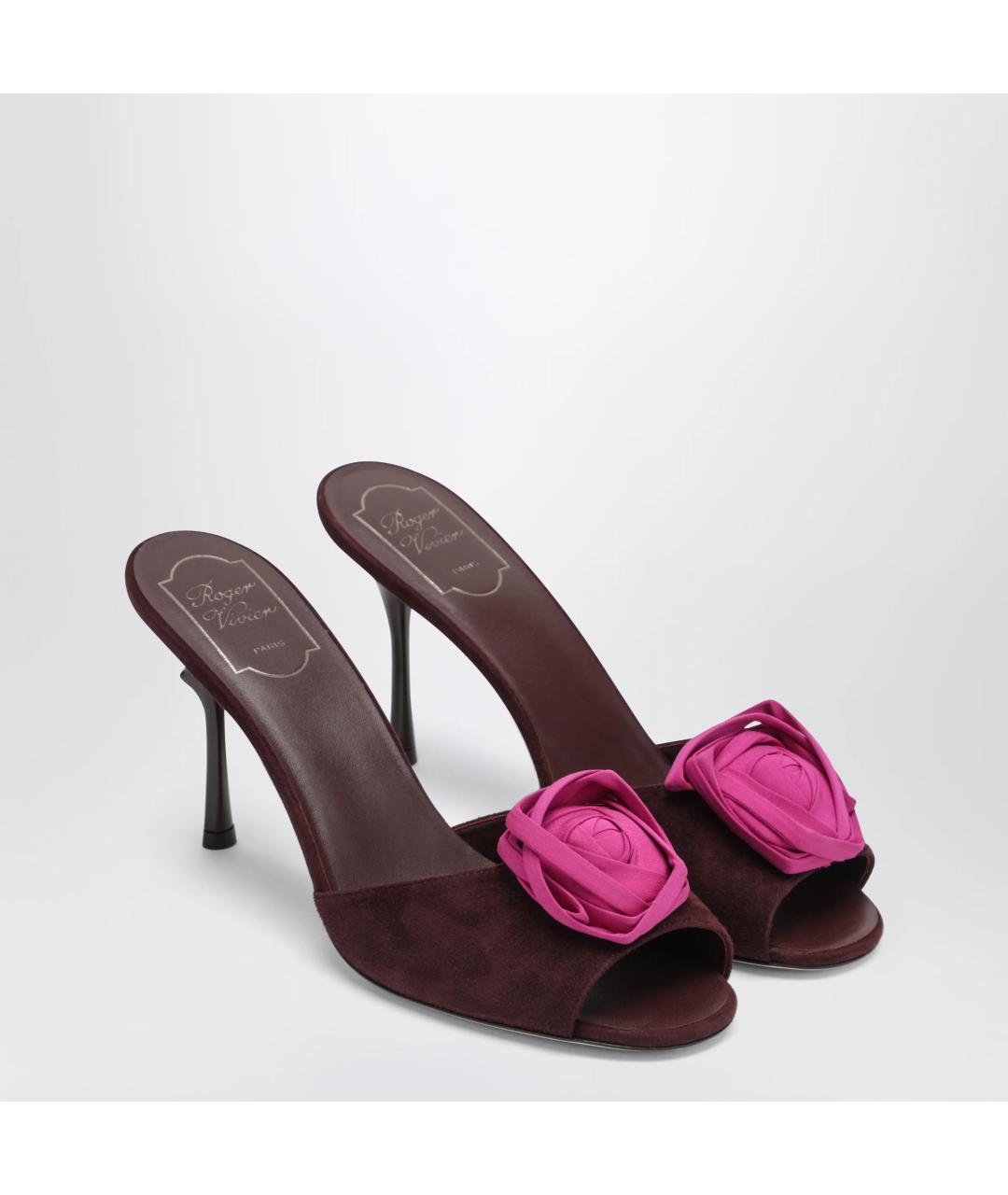 ROGER VIVIER Бордовые замшевые мюли, фото 2