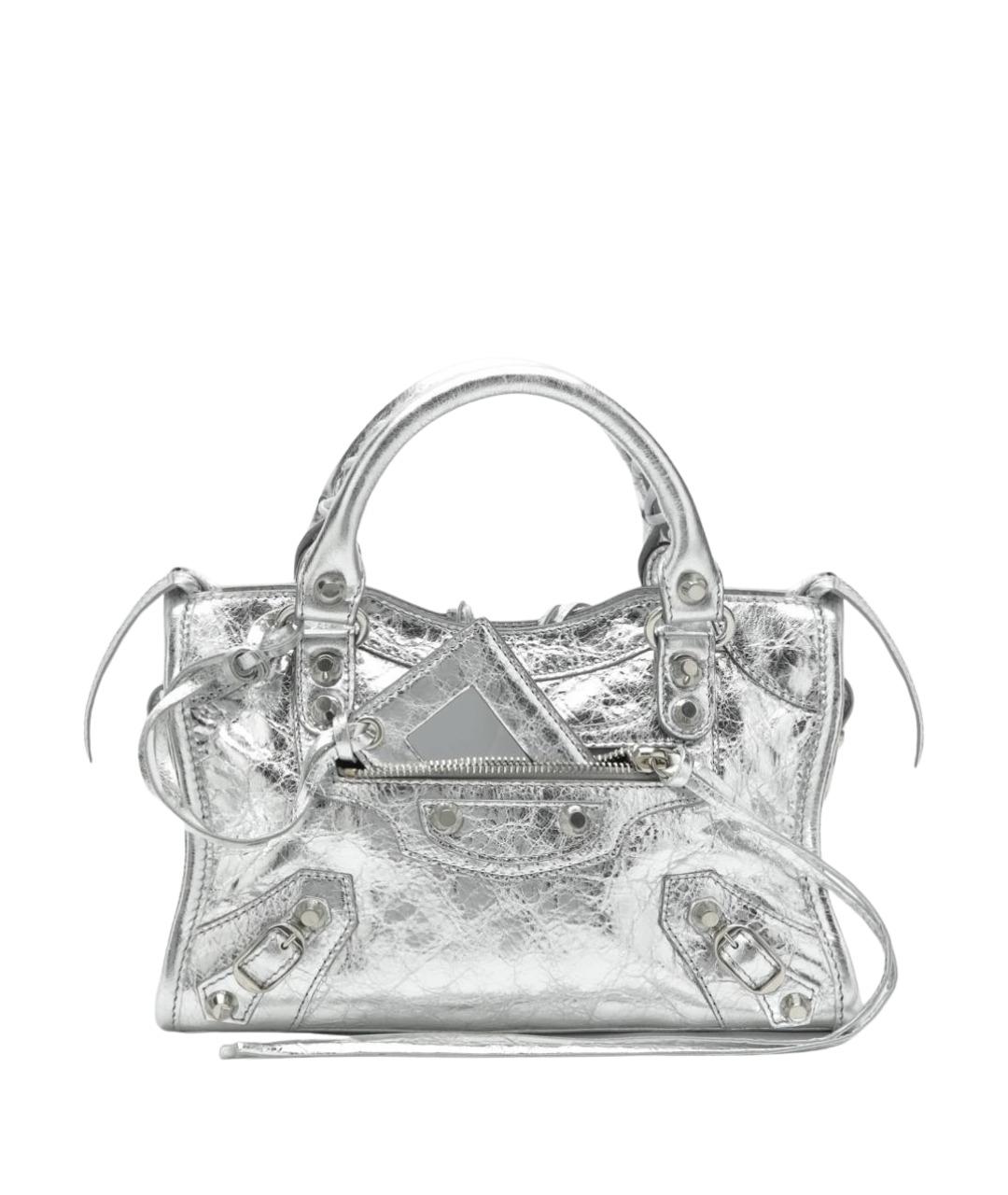 BALENCIAGA Серебряная кожаная сумка тоут, фото 1