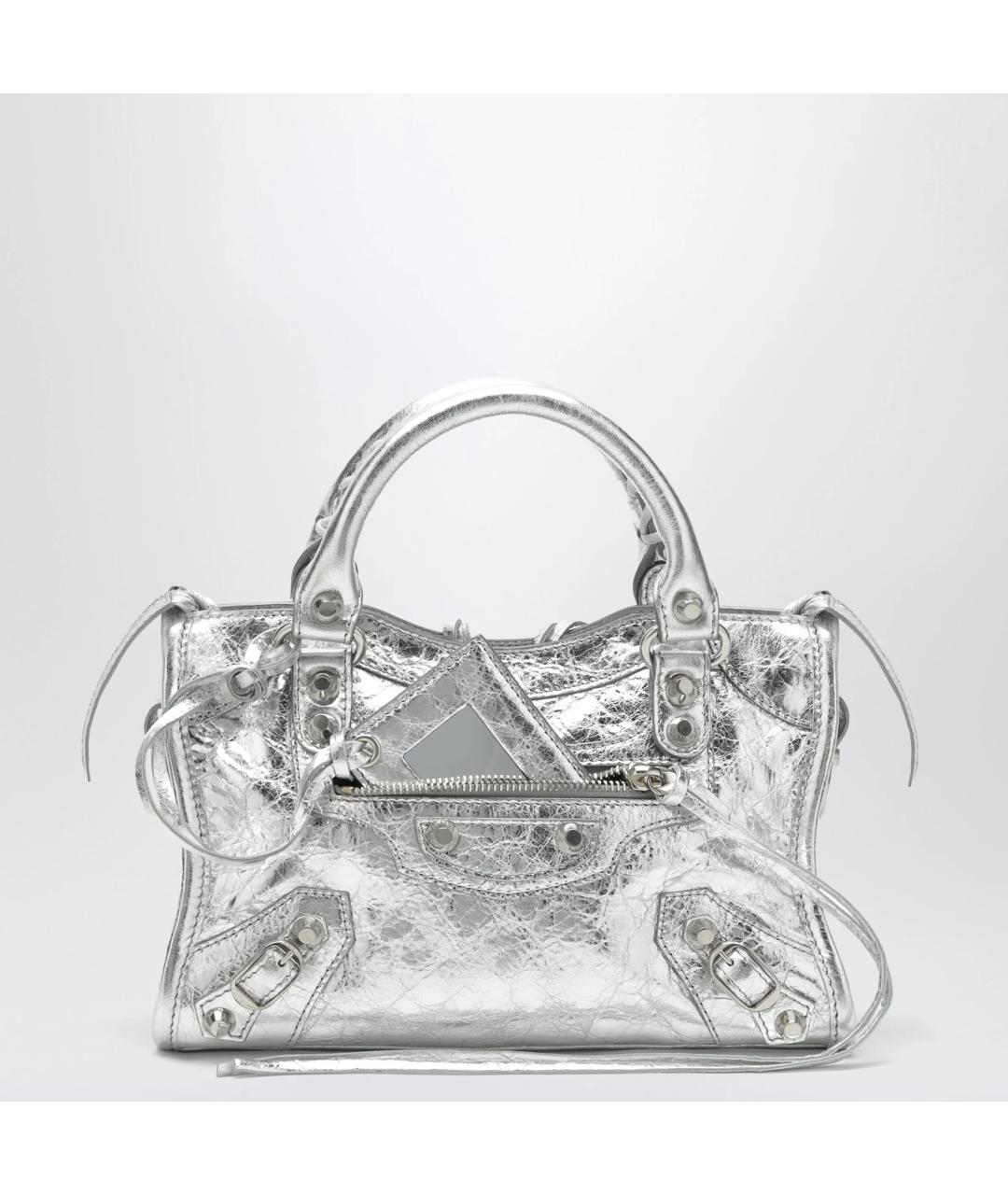 BALENCIAGA Серебряная кожаная сумка тоут, фото 3