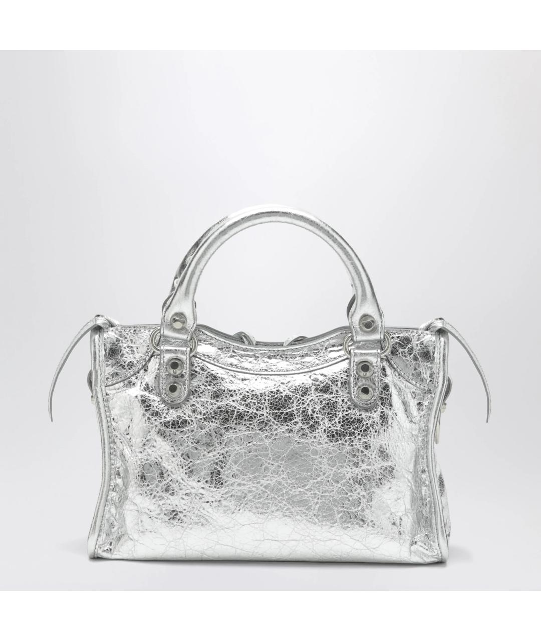 BALENCIAGA Серебряная кожаная сумка тоут, фото 2