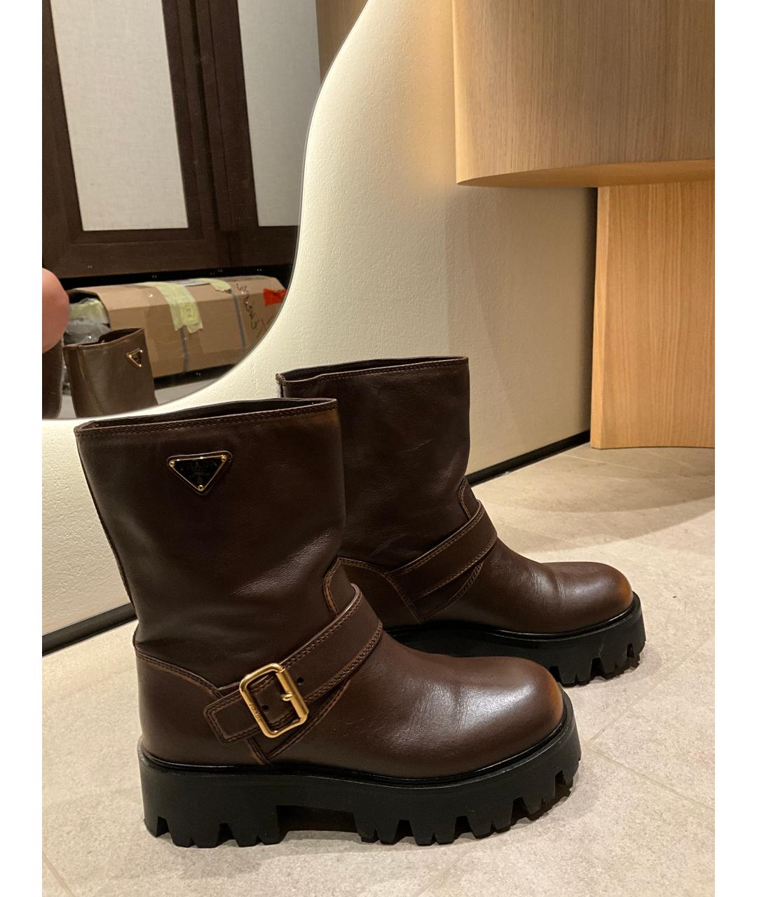 PRADA Коричневые кожаные полусапоги, фото 4
