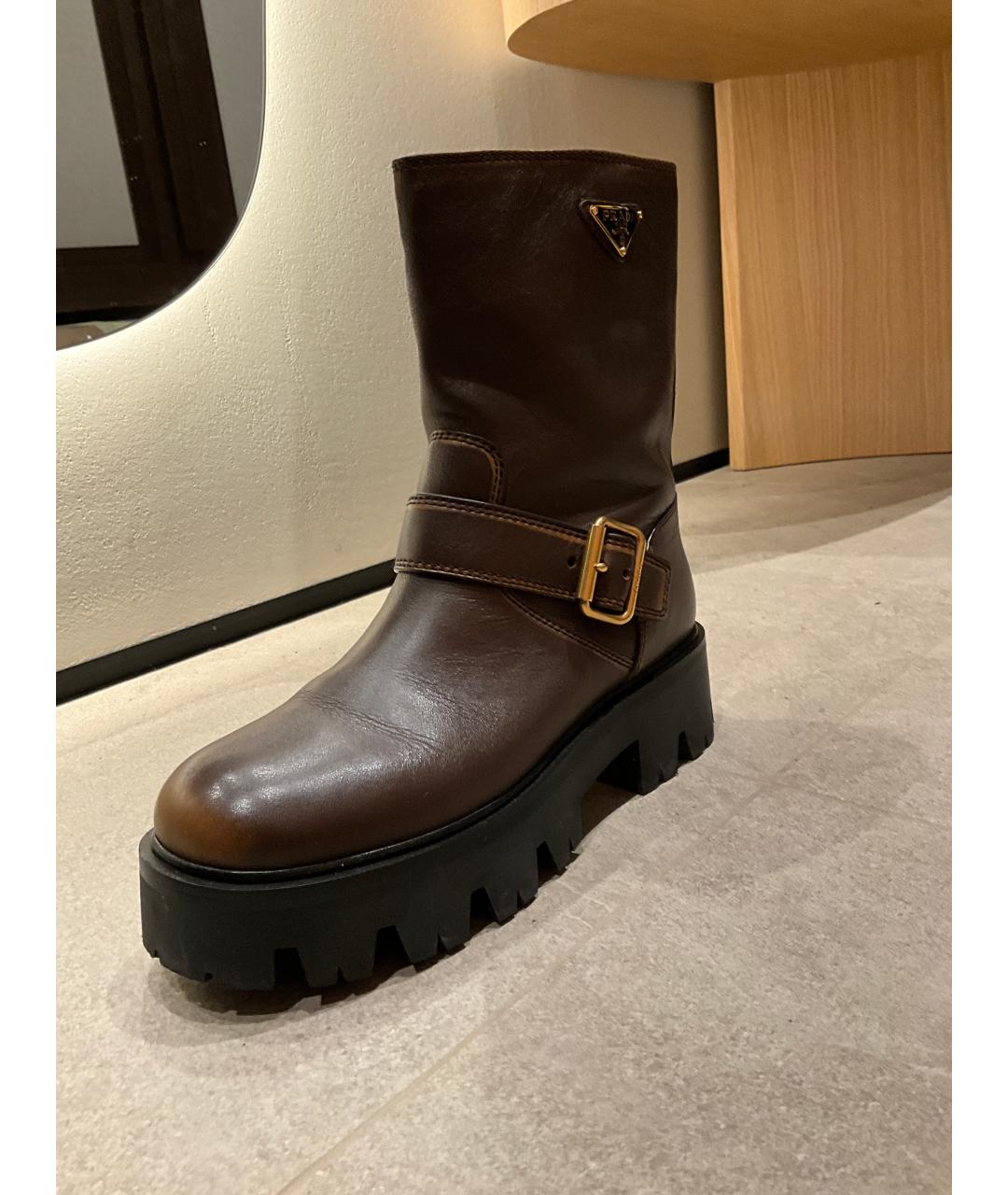 PRADA Коричневые кожаные полусапоги, фото 3