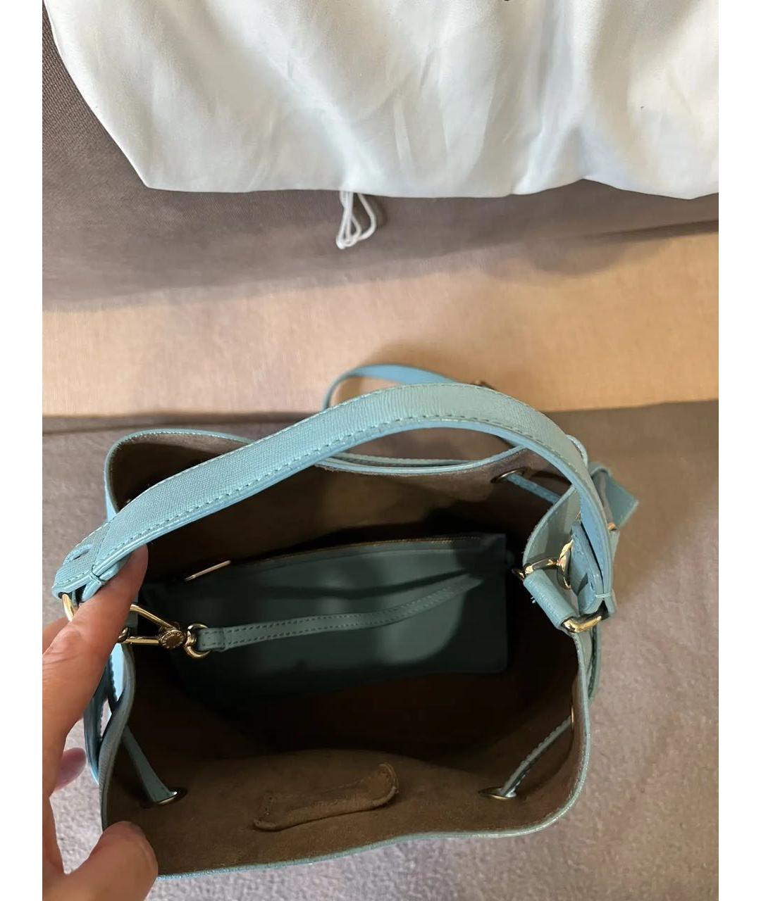 FURLA Бирюзовая кожаная сумка с короткими ручками, фото 3