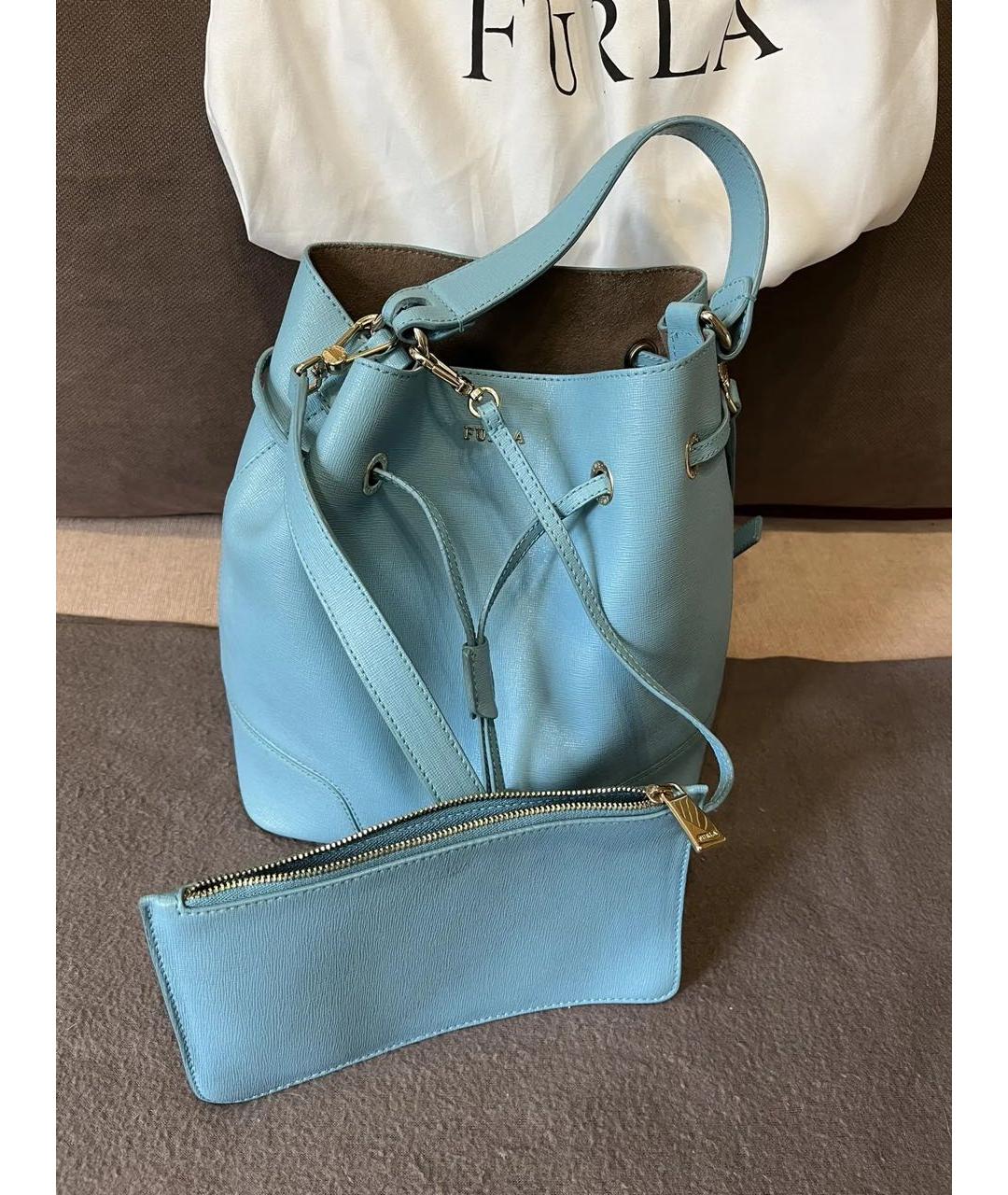 FURLA Бирюзовая кожаная сумка с короткими ручками, фото 2