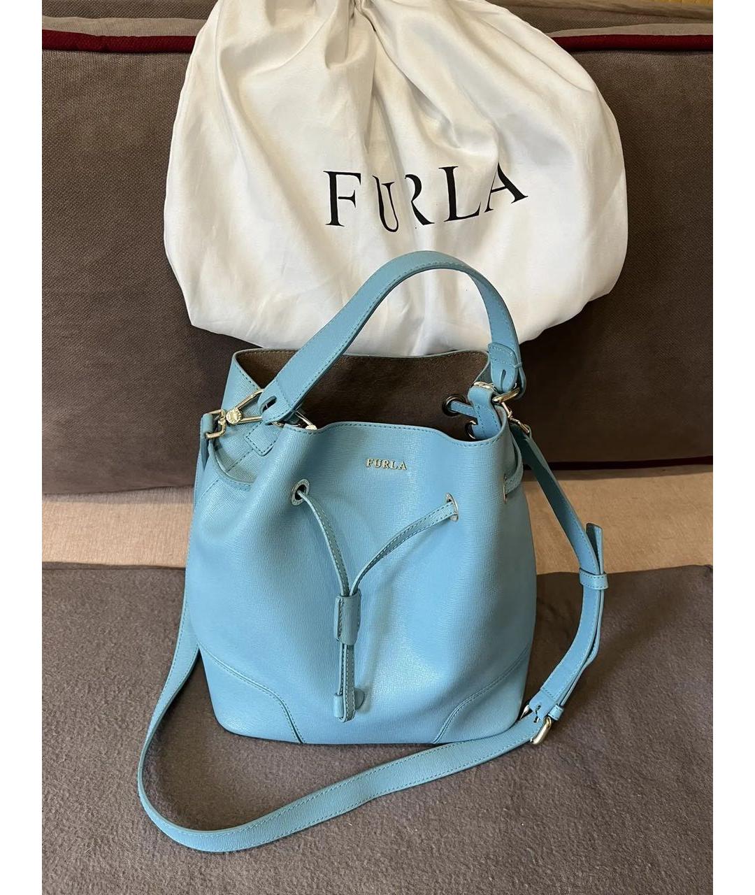 FURLA Бирюзовая кожаная сумка с короткими ручками, фото 5