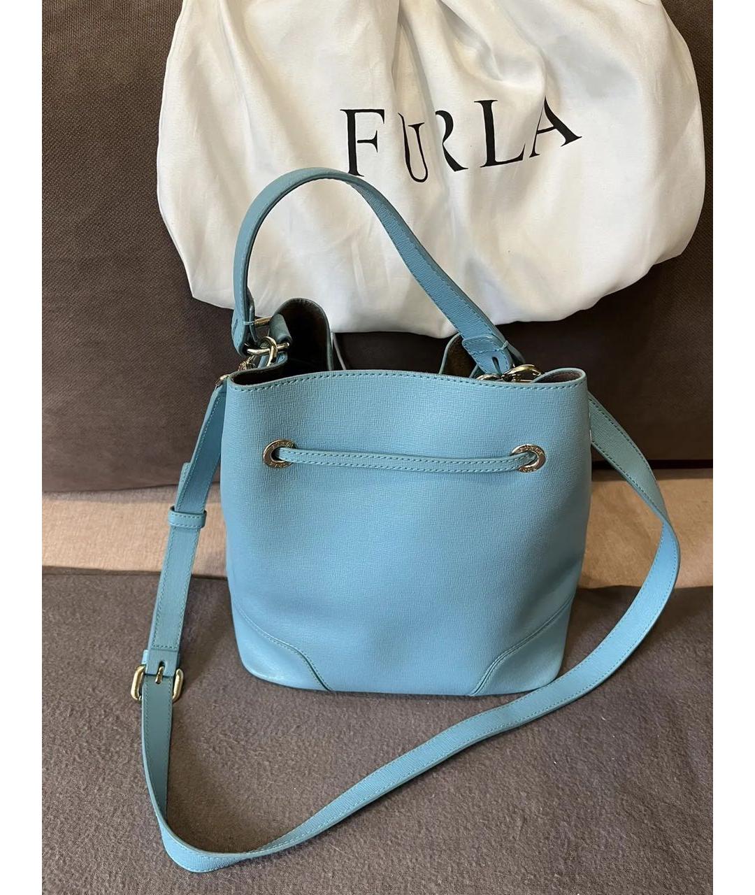 FURLA Бирюзовая кожаная сумка с короткими ручками, фото 4