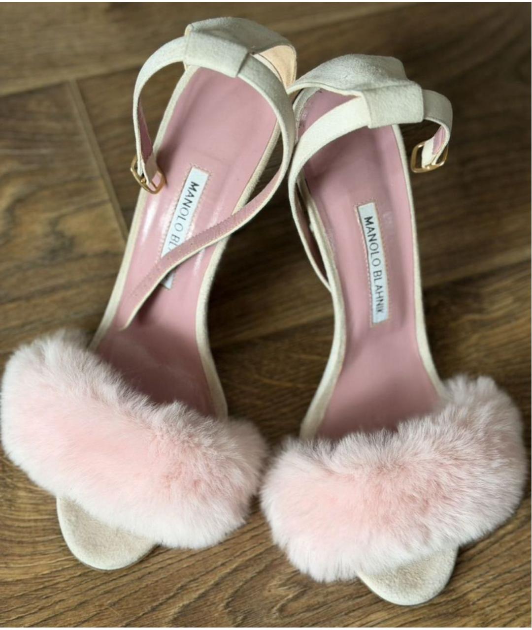 MANOLO BLAHNIK Бежевые замшевые босоножки, фото 2