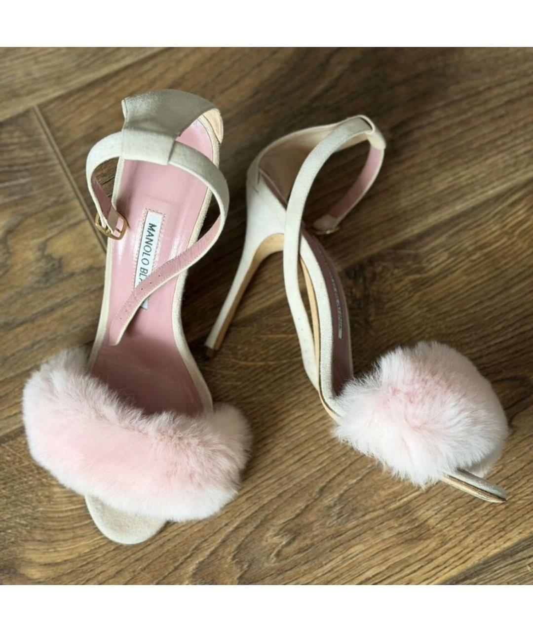 MANOLO BLAHNIK Бежевые замшевые босоножки, фото 5