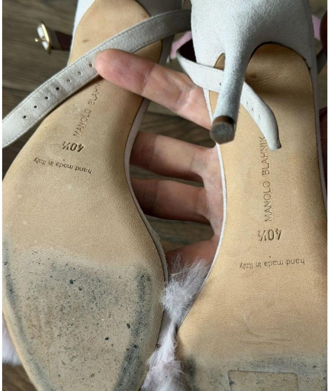 MANOLO BLAHNIK Бежевые замшевые босоножки, фото 4