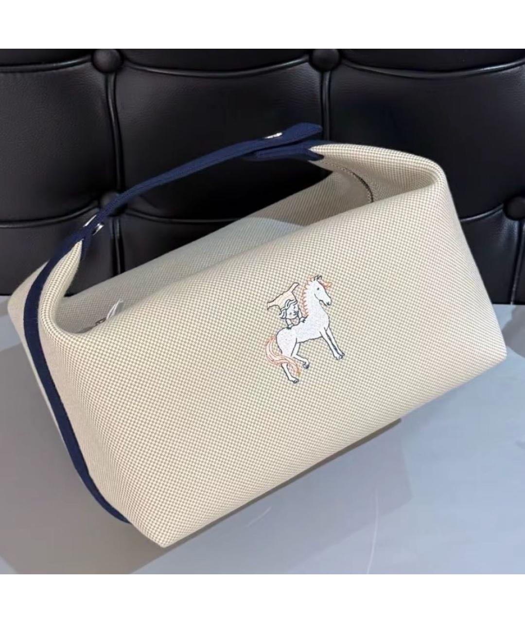 HERMES Бежевая косметичка из канвы, фото 4