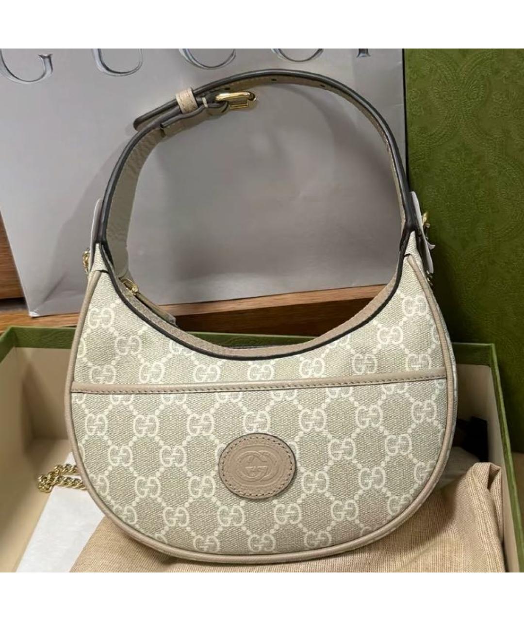 GUCCI Бежевая сумка с короткими ручками из канвы, фото 3