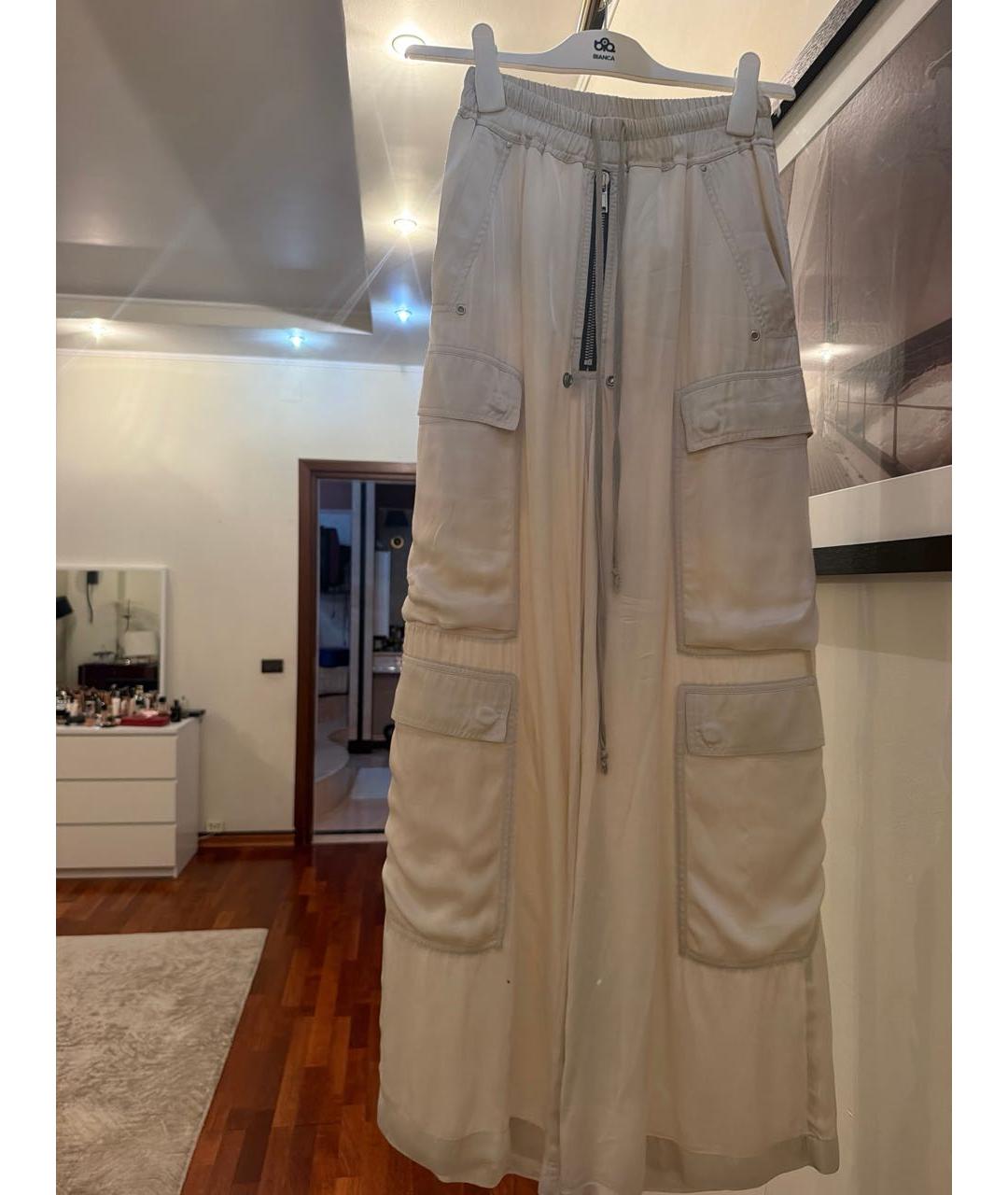 RICK OWENS Бежевые ацетатные прямые брюки, фото 3