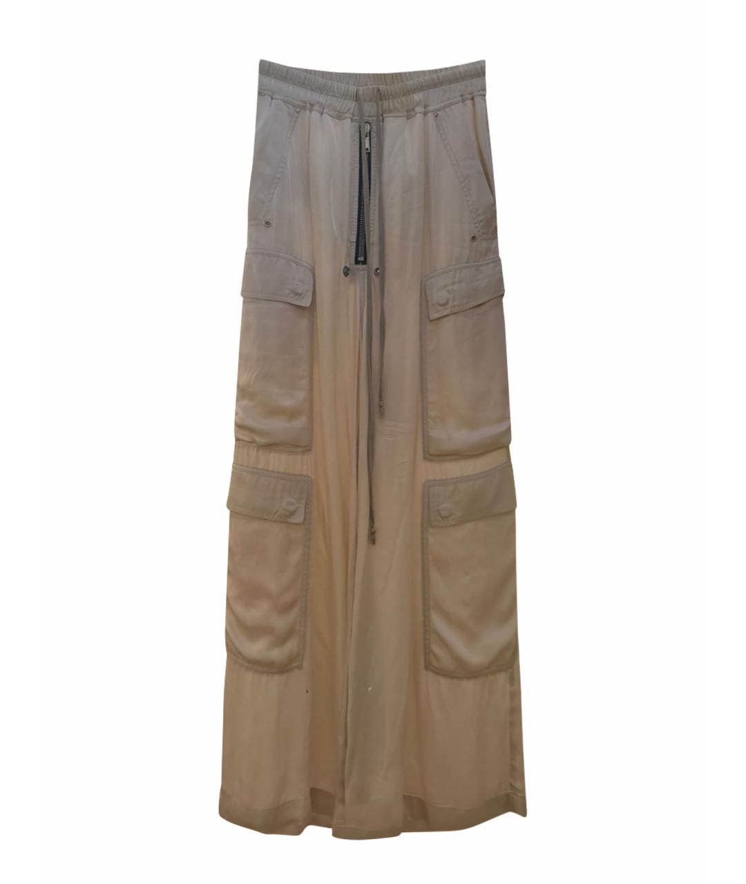 RICK OWENS Бежевые ацетатные прямые брюки, фото 1