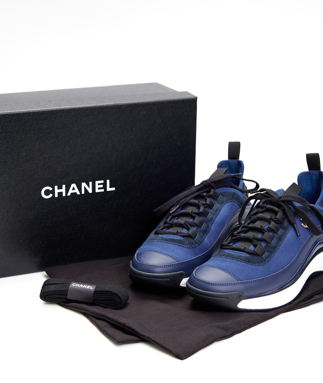 CHANEL Синие кожаные кроссовки, фото 5