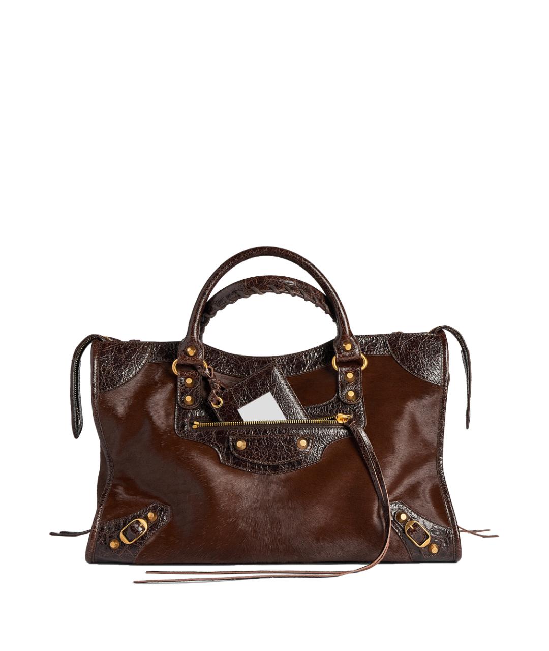BALENCIAGA Коричневая кожаная сумка с короткими ручками, фото 1