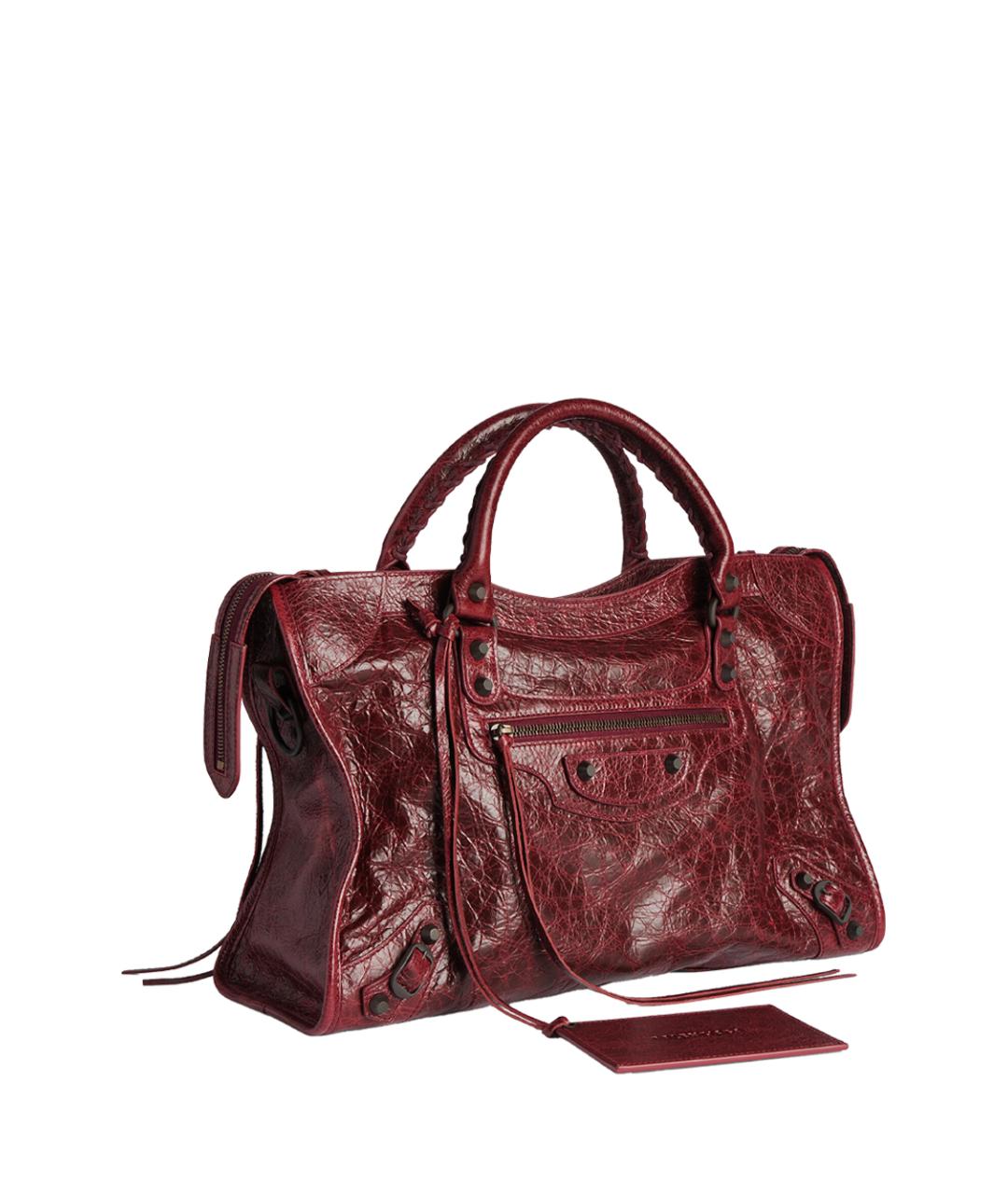 BALENCIAGA Бордовая кожаная сумка с короткими ручками, фото 3