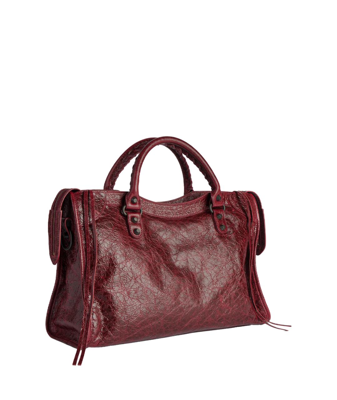 BALENCIAGA Бордовая кожаная сумка с короткими ручками, фото 4
