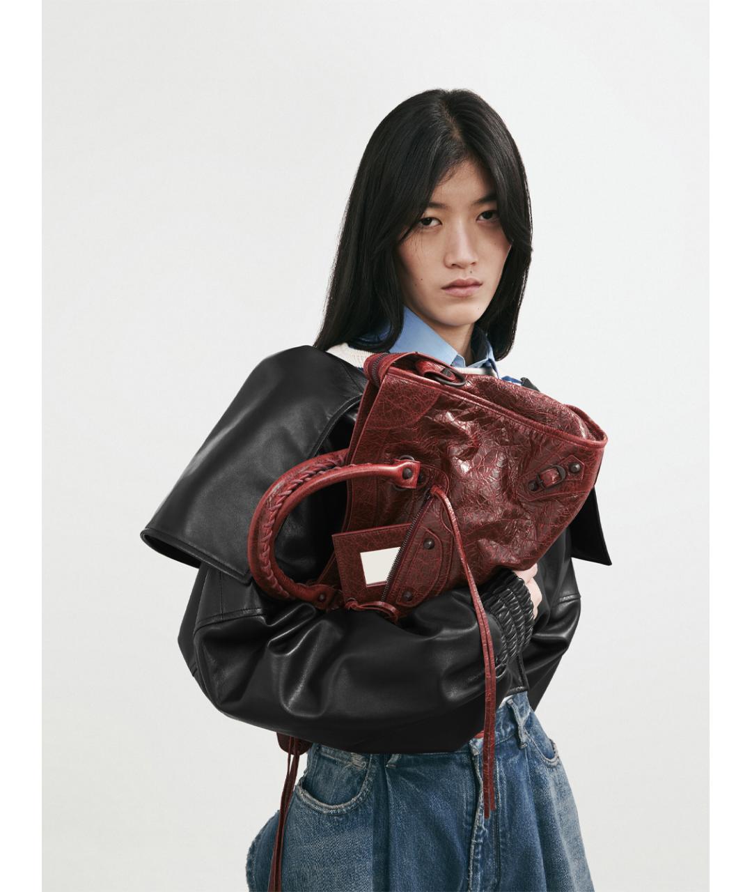 BALENCIAGA Бордовая кожаная сумка с короткими ручками, фото 2