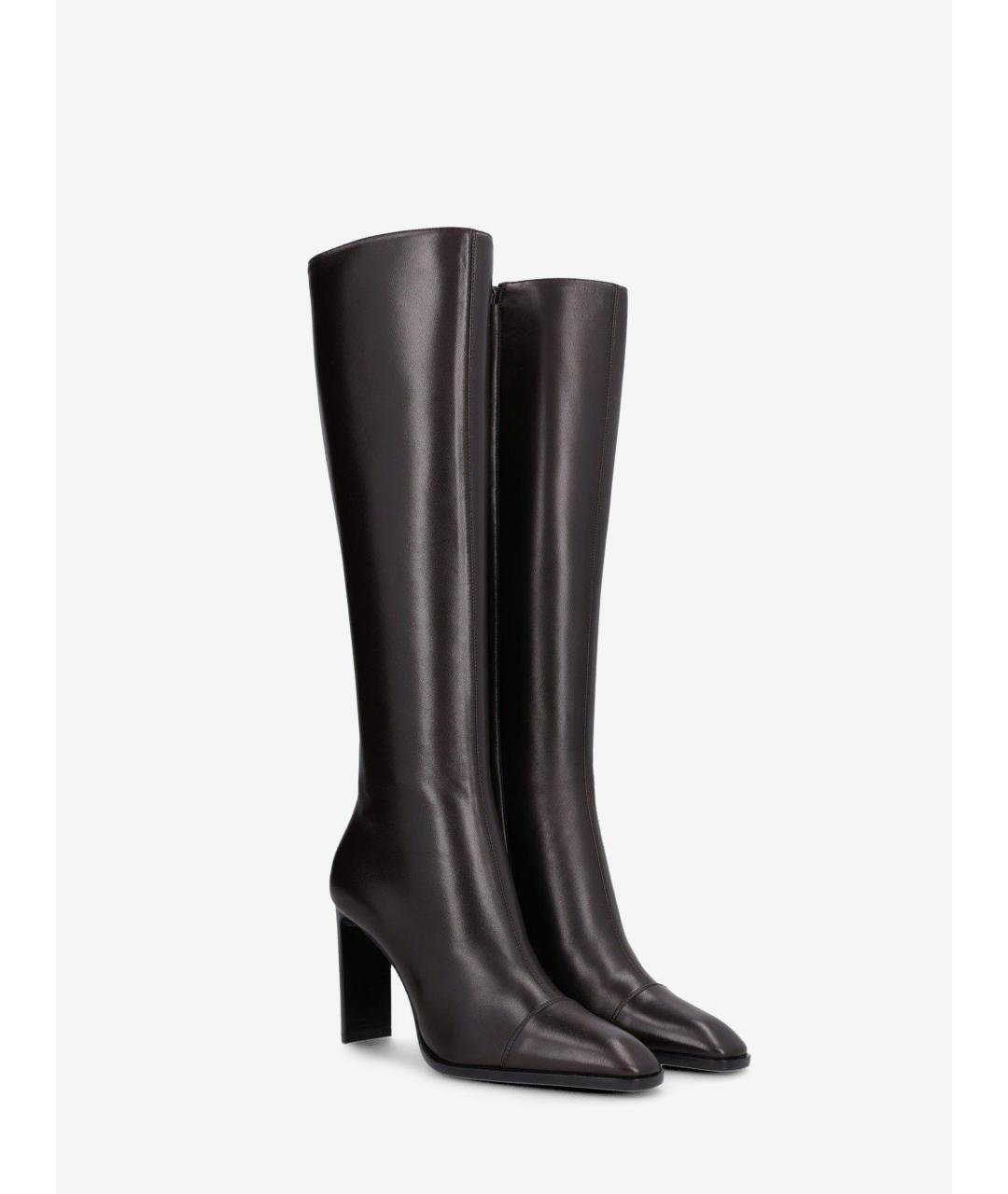 SAINT LAURENT Коричневые кожаные сапоги, фото 2