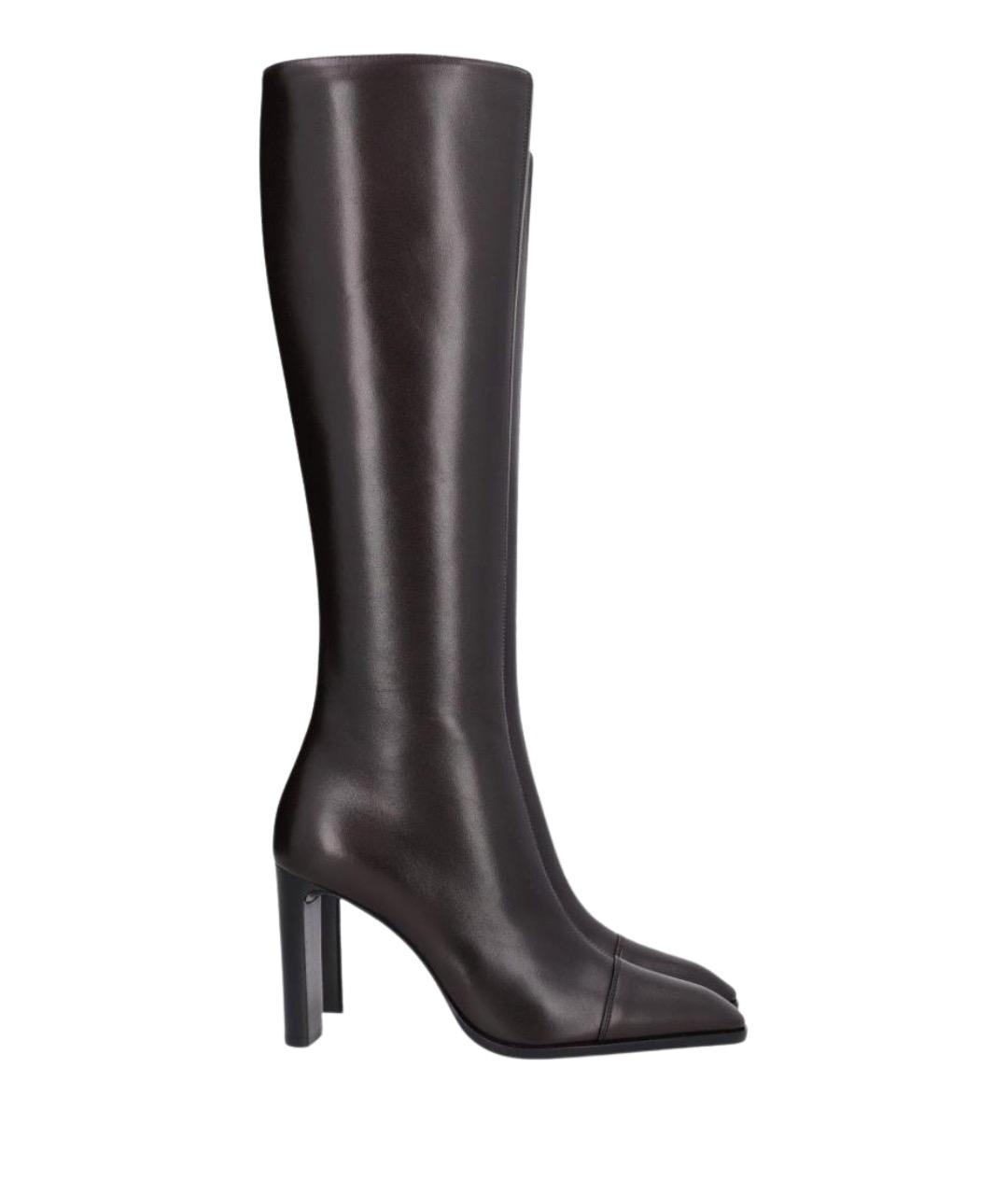 SAINT LAURENT Коричневые кожаные сапоги, фото 1