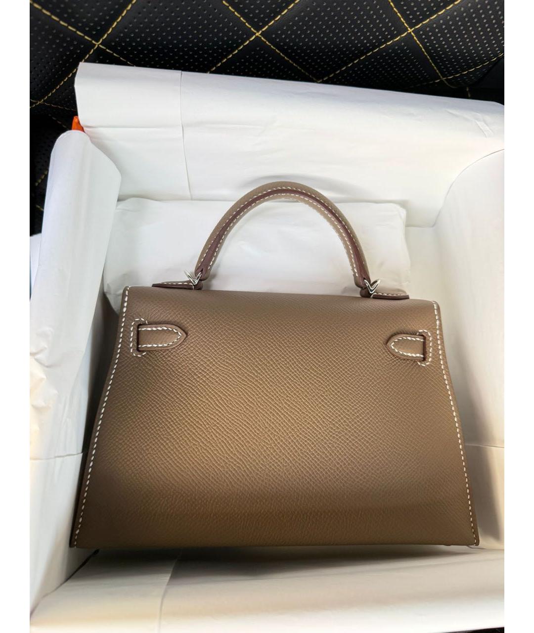 HERMES Серая кожаная сумка с короткими ручками, фото 4
