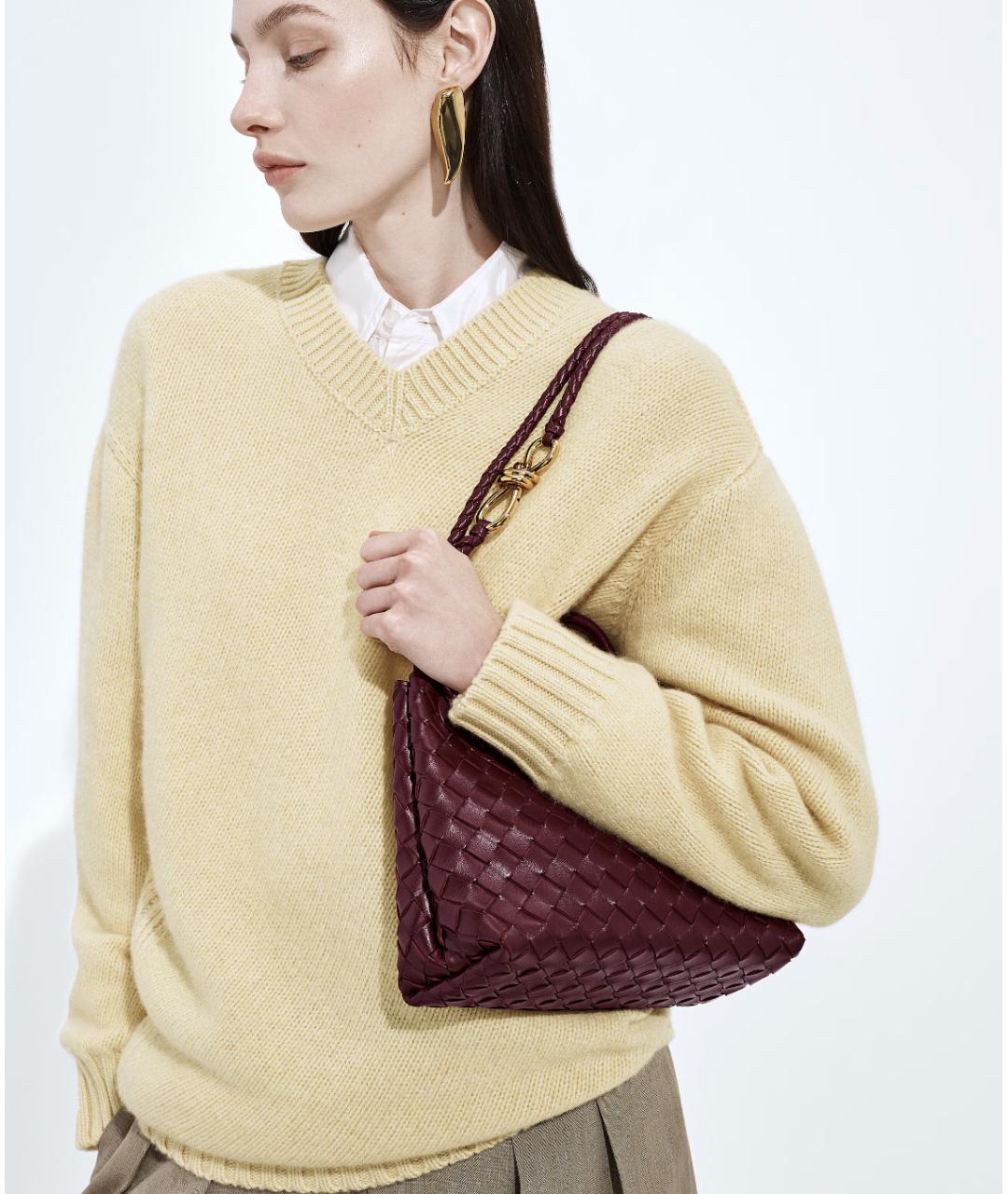 BOTTEGA VENETA Бордовая кожаная сумка через плечо, фото 7