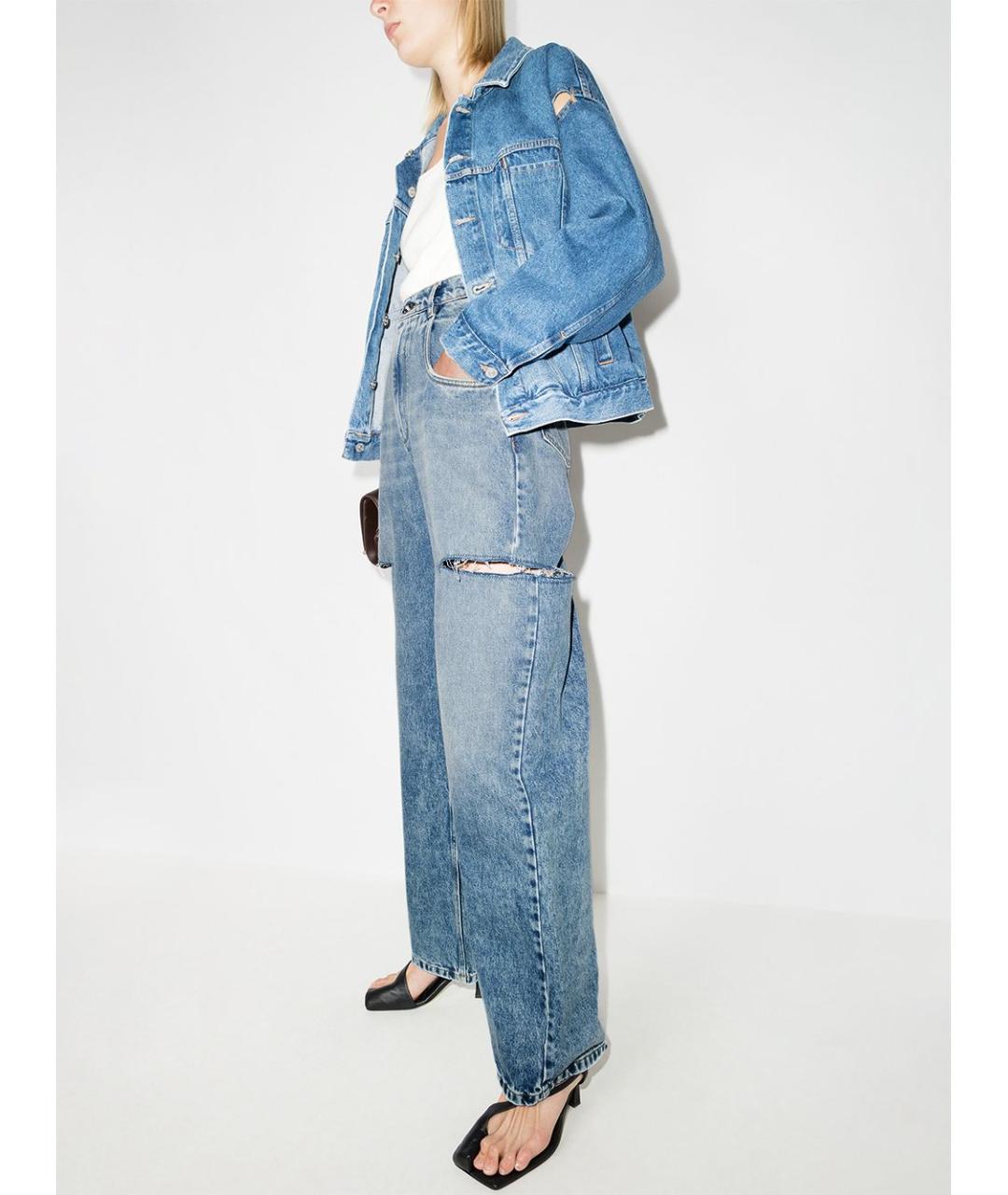 MAISON MARGIELA Голубые хлопковые прямые джинсы, фото 5