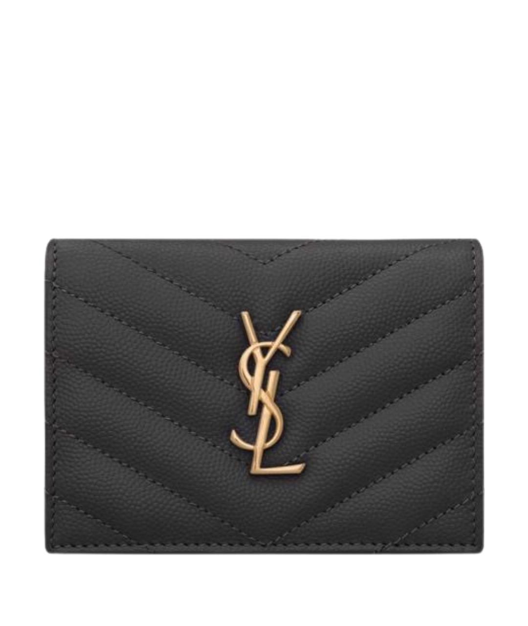 SAINT LAURENT Черный кожаный кошелек, фото 1