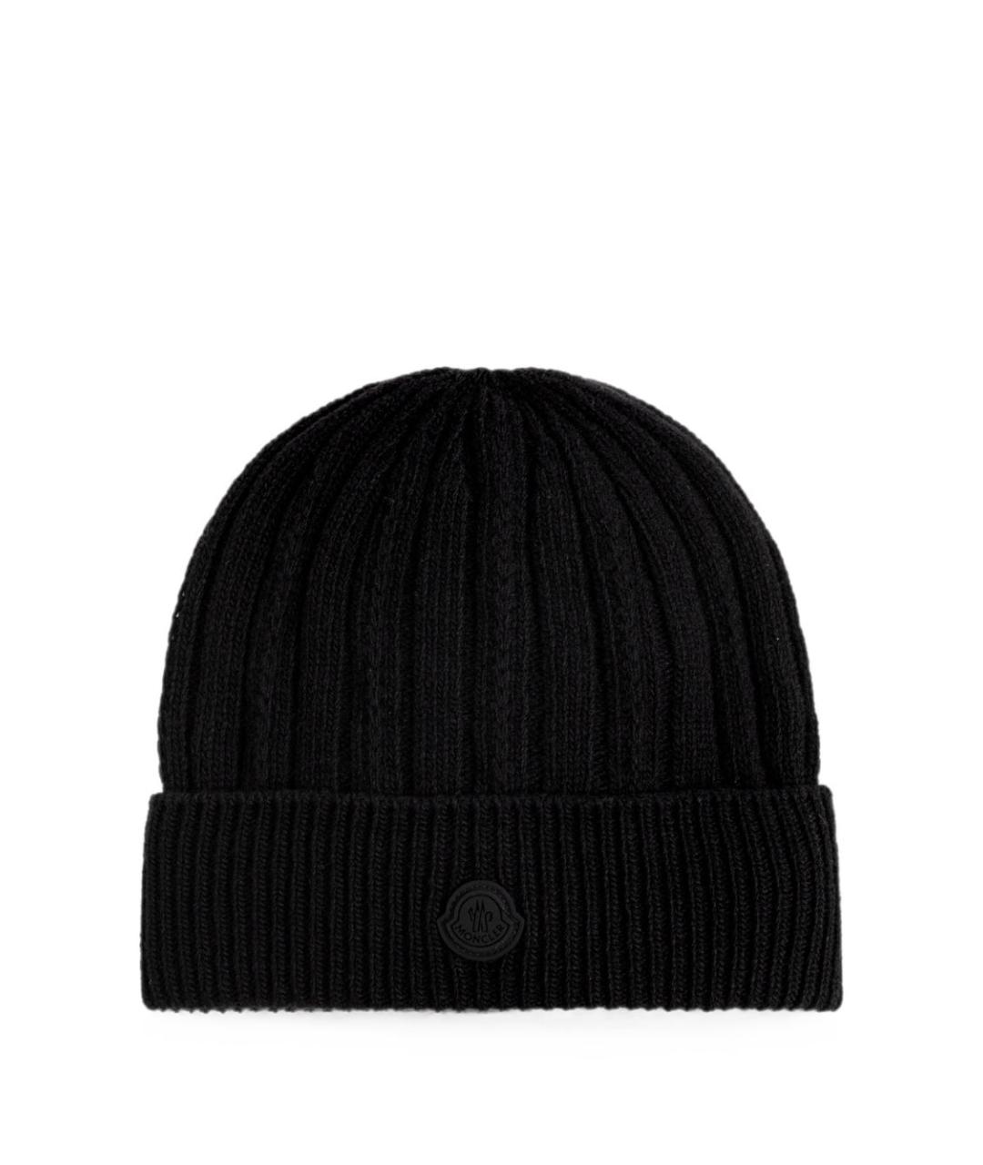 MONCLER Черная шерстяная шапка, фото 1