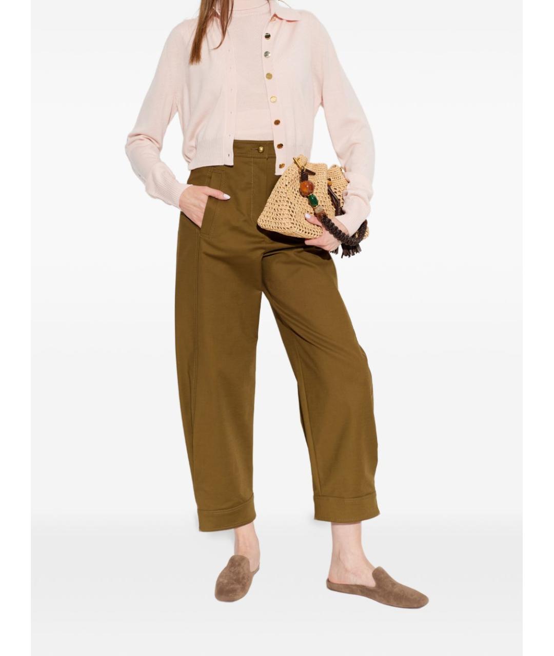 MAX MARA Хаки шерстяные прямые брюки, фото 4