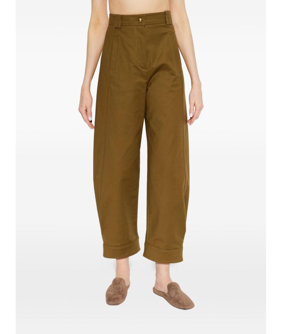 MAX MARA Хаки шерстяные прямые брюки, фото 2