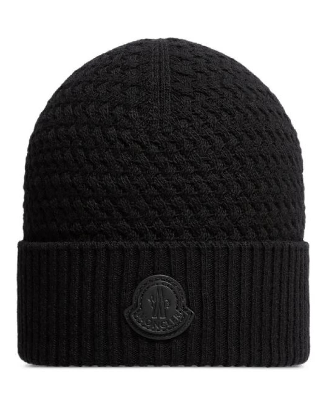 MONCLER Черная шерстяная шапка, фото 1