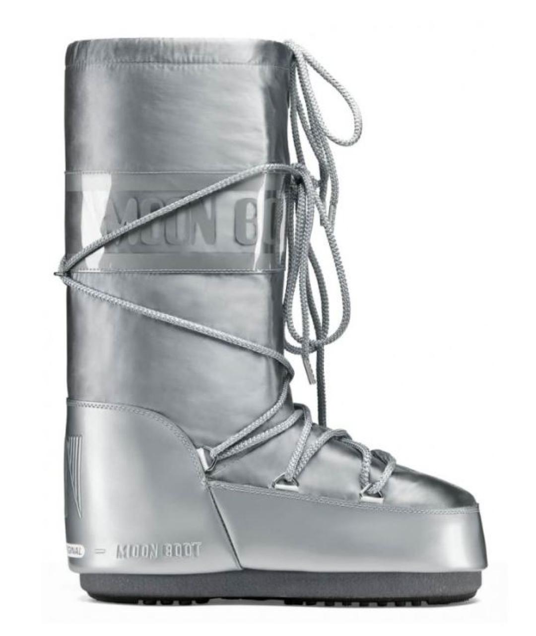 MOON BOOT Серебряные текстильные сапоги, фото 1