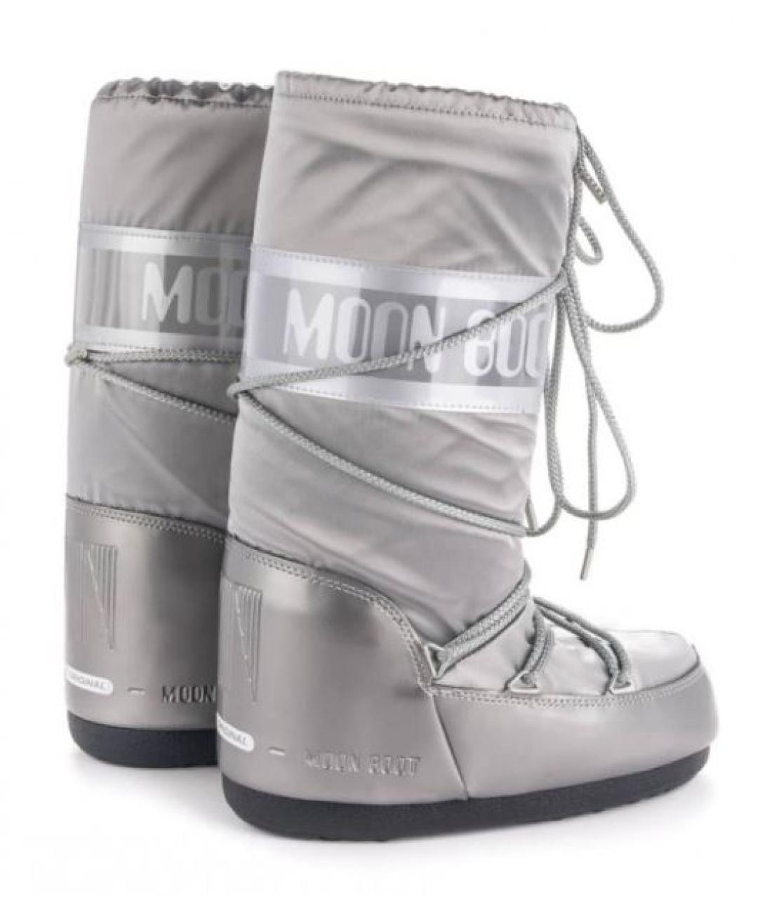 MOON BOOT Серебряные текстильные сапоги, фото 2