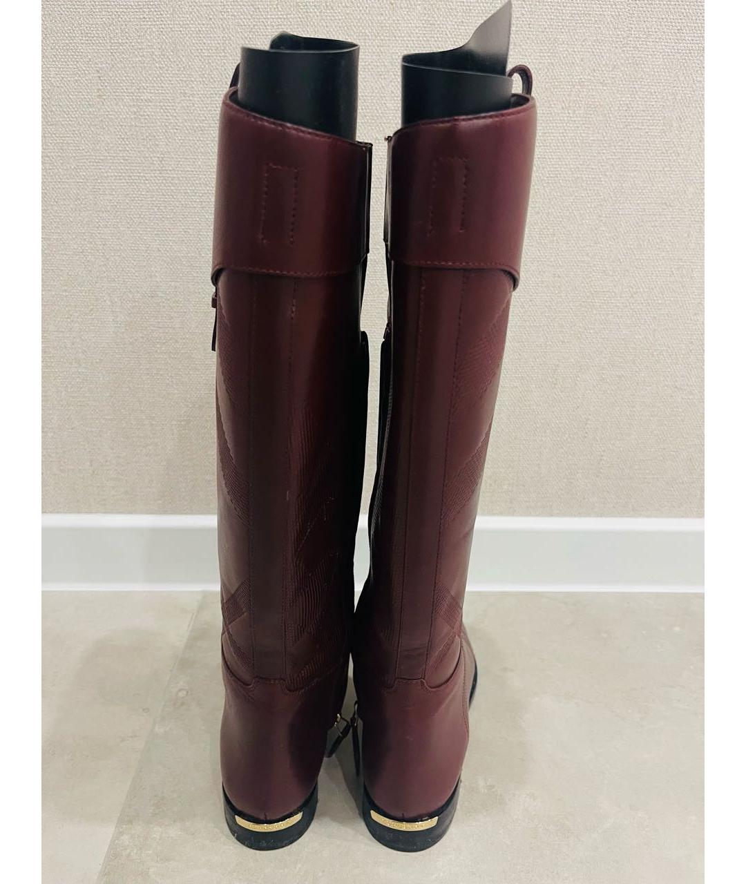 BURBERRY Бордовые кожаные сапоги, фото 4