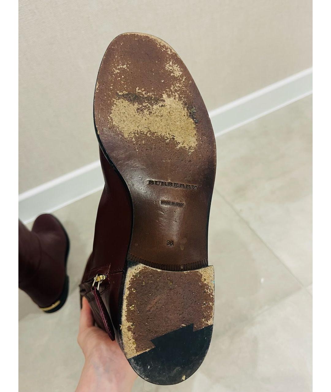 BURBERRY Бордовые кожаные сапоги, фото 3