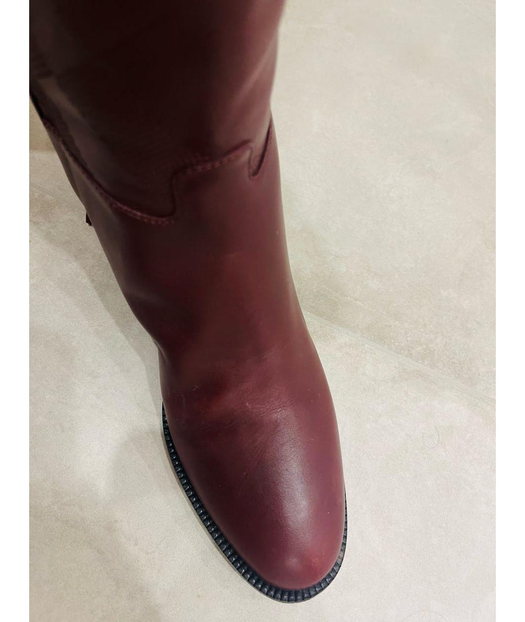 BURBERRY Бордовые кожаные сапоги, фото 2