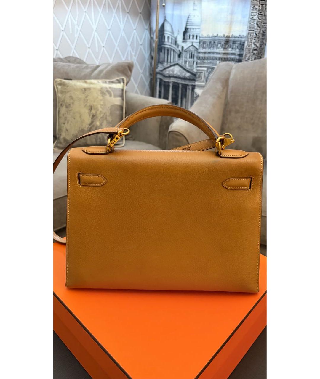 HERMES Горчичная кожаная сумка тоут, фото 3