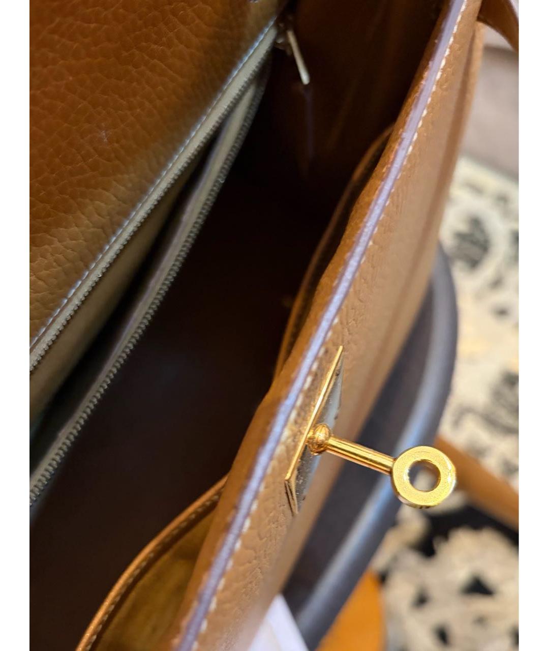 HERMES Горчичная кожаная сумка тоут, фото 4
