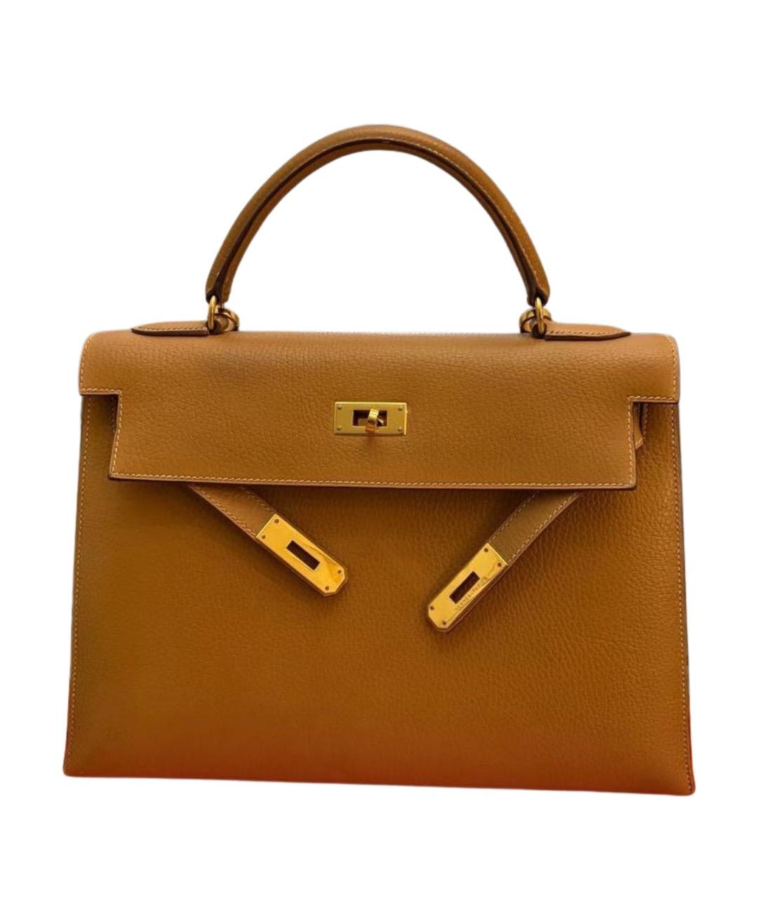 HERMES Горчичная кожаная сумка тоут, фото 1