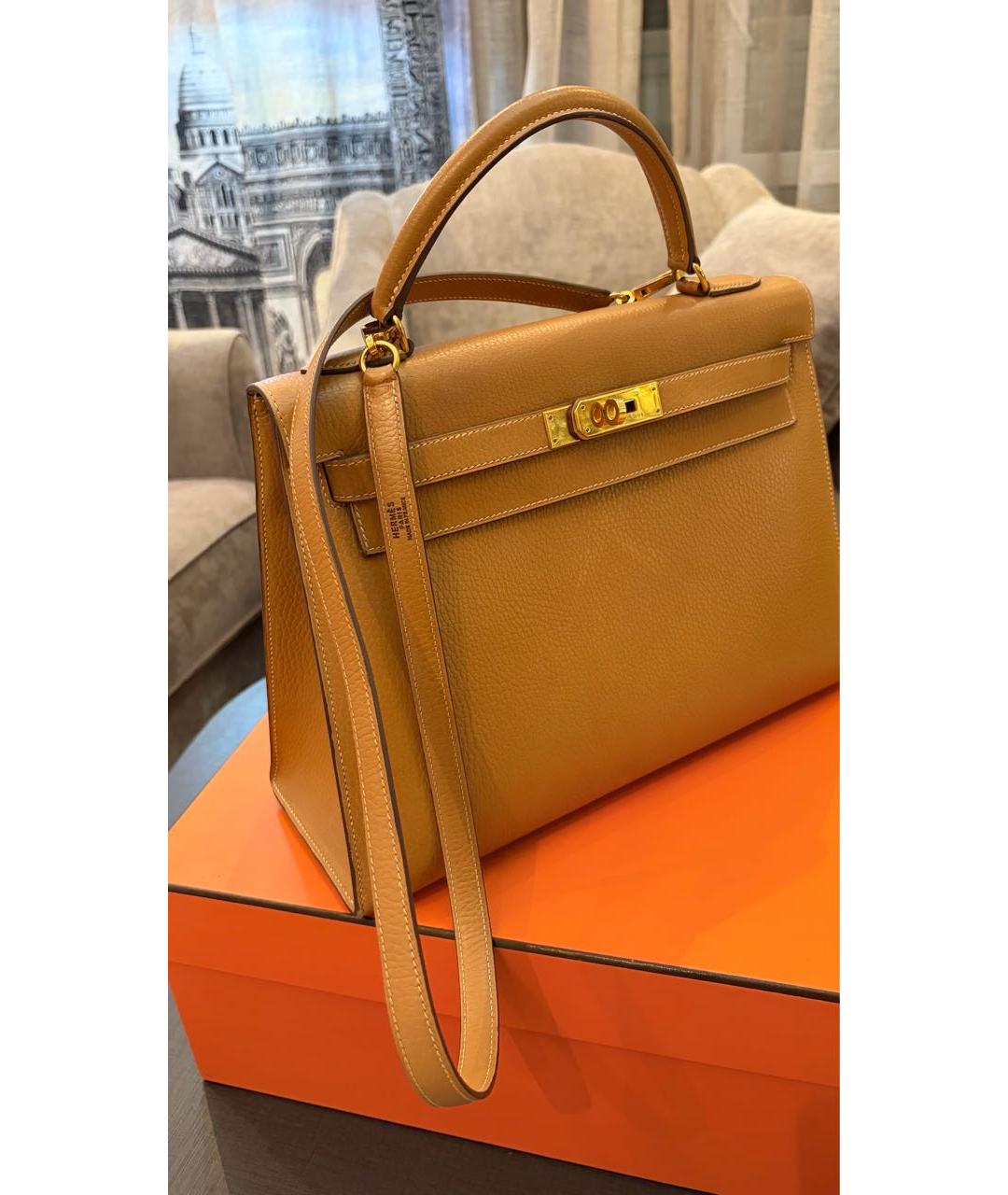HERMES Горчичная кожаная сумка тоут, фото 2