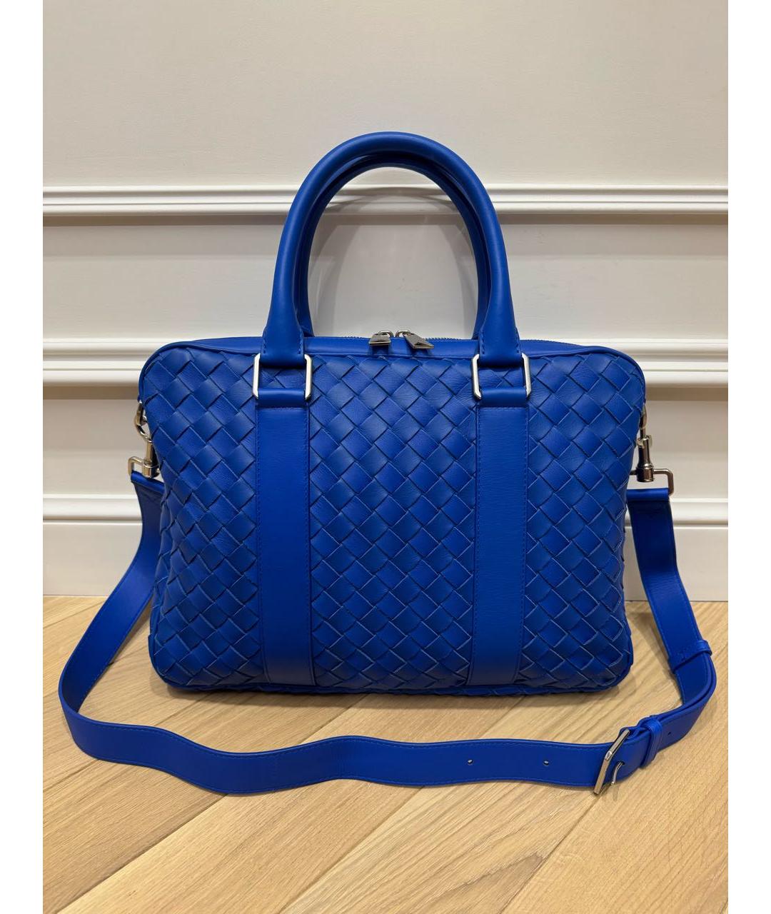 BOTTEGA VENETA Синий кожаный портфель, фото 9