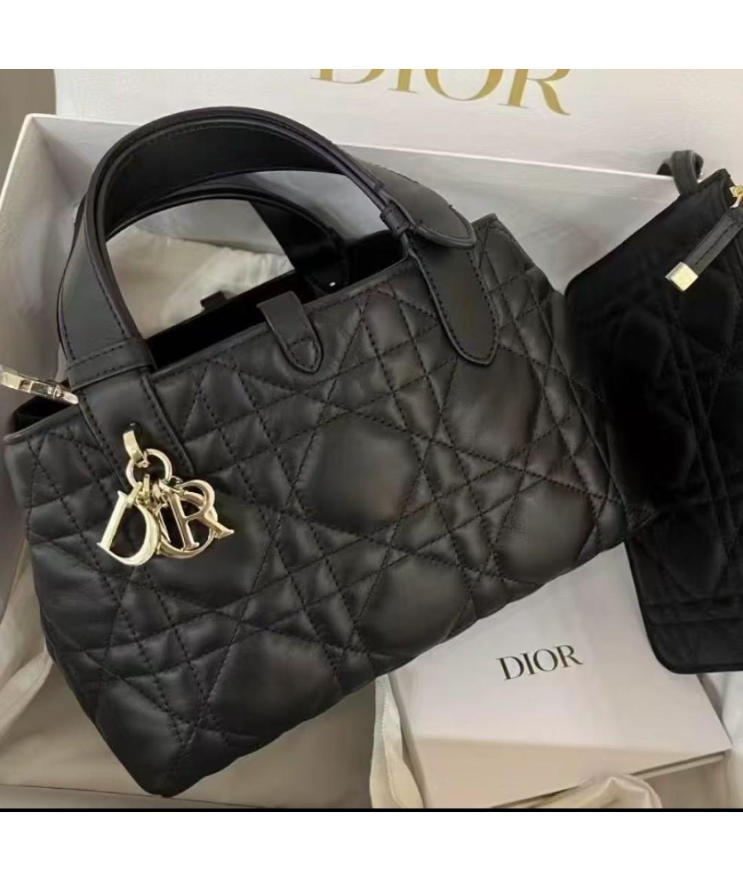 CHRISTIAN DIOR Черная кожаная сумка с короткими ручками, фото 3