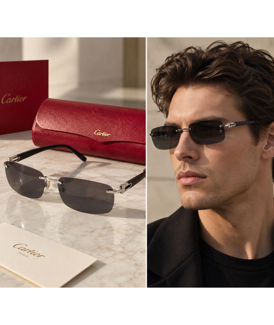 CARTIER Черные солнцезащитные очки из рога буйвола, фото 8