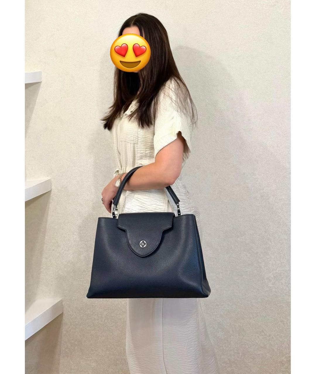 LOUIS VUITTON Темно-синяя кожаная сумка с короткими ручками, фото 5