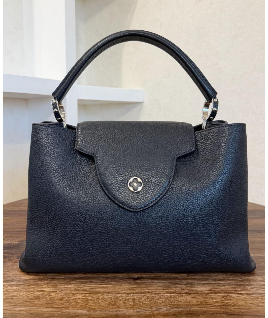 LOUIS VUITTON Темно-синяя кожаная сумка с короткими ручками, фото 2