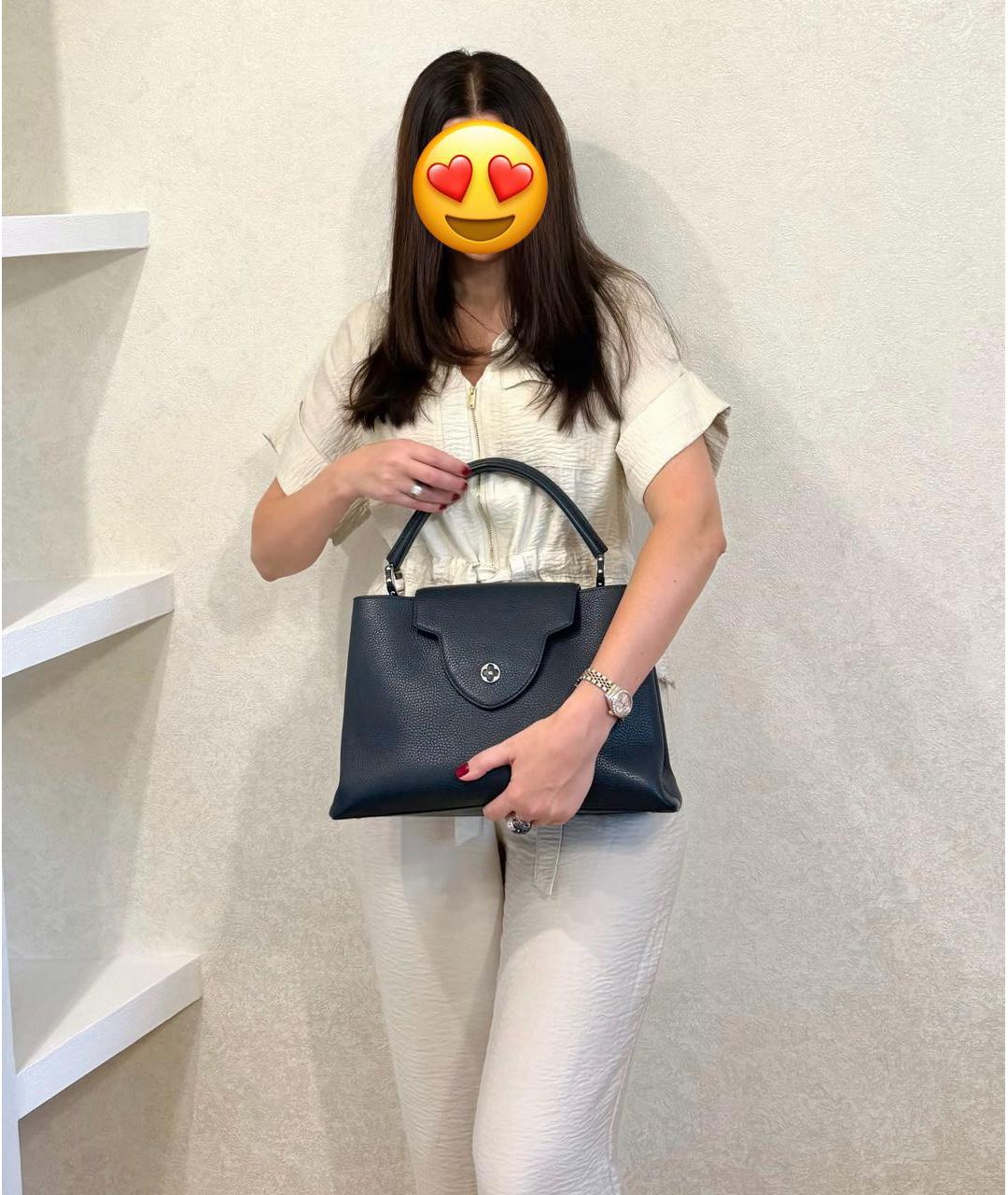 LOUIS VUITTON Темно-синяя кожаная сумка с короткими ручками, фото 8