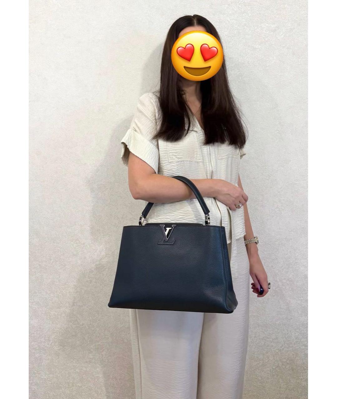 LOUIS VUITTON Темно-синяя кожаная сумка с короткими ручками, фото 6